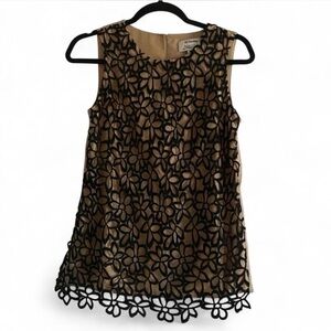 Lela Rose Target Floral Lace Overlay Sleeveless Blouse Beige Black XS